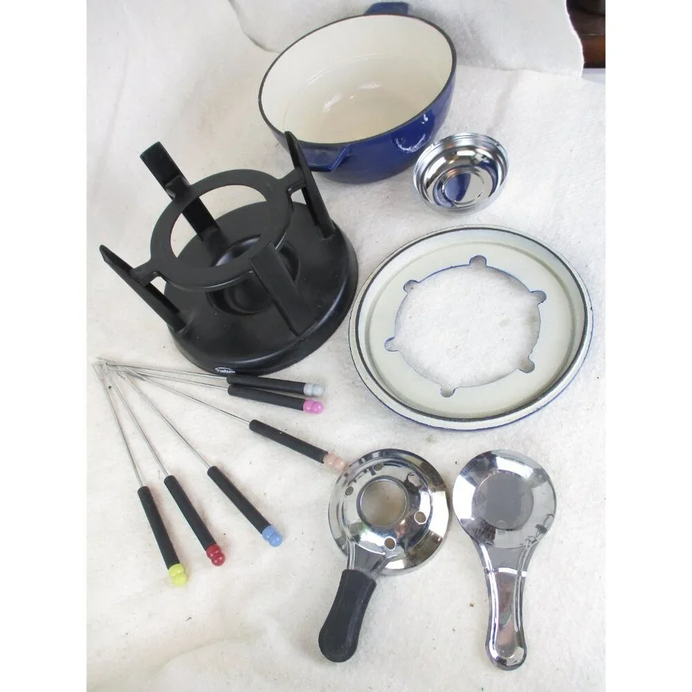 Trudeau cast iron blue Fondue pot Sauce Chafing vintage,‎ Kitchenware